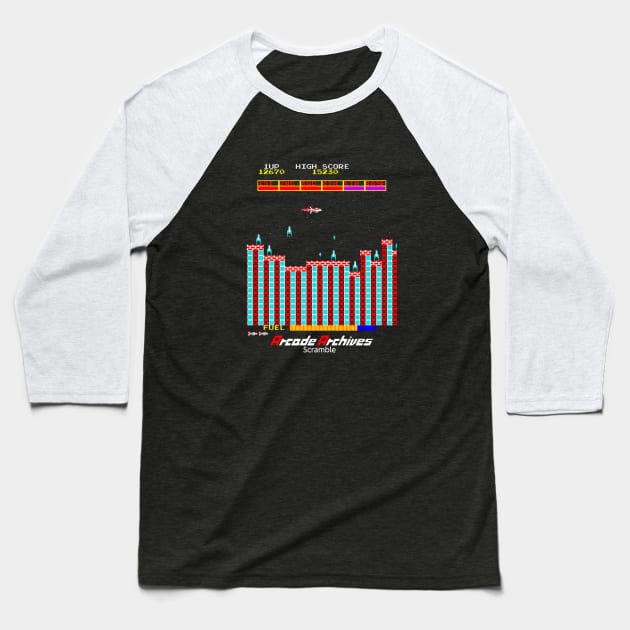 Mod.5 Arcade Scramble Space Invader Video Game Baseball T-Shirt by parashop